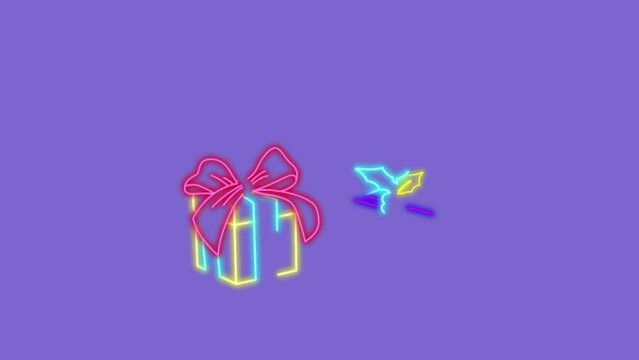 chrisms gifts. Opening gift box, festivals and celebrations, 3d rendering. Digital drawing. Christmas decorations and glowing garlands.