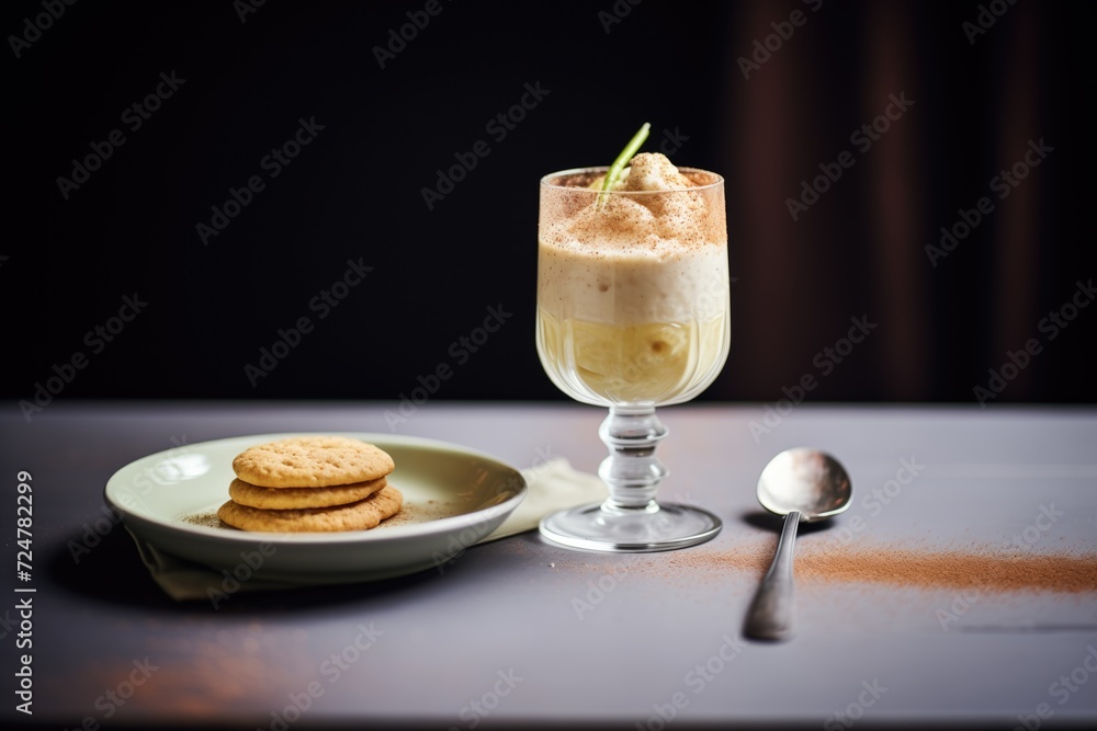 Canvas Prints rice pudding drink in a wine glass with a biscuit on the side