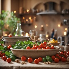 Italian traditional kitchen, still life with vegetables and ingredients - 724782466