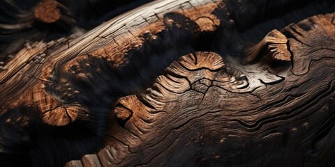 A detailed close-up of a piece of wood, showcasing its unique texture and grain pattern. Perfect for backgrounds, textures, or rustic-themed designs