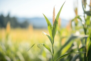 golden ears of corn still on the stalk in a field