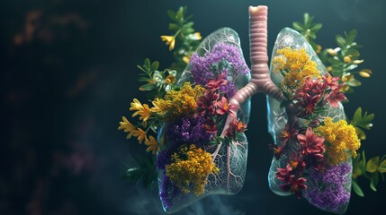 Color flower glass shape in human  lungs - obrazy, fototapety, plakaty