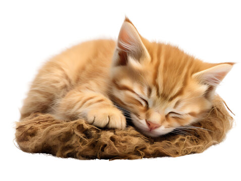Adorable Sleeping Kitten, isolated on a transparent or white background