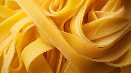 Fresh uncooked fettuccine pasta background. AI generated image.