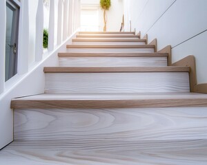 Interior stairs in white colors and with a wood on them.