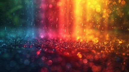  a blurry image of a rainbow colored background with raindrops on the ground and a rainbow -...
