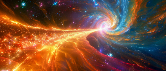 Obraz premium Abstract fiery swirls in cosmic galaxy illustration. 