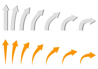 Arrows at various angles. Shaded gray arrows and orange arrows with pointed ends.