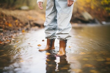 feet in waders standing in a flowing stream