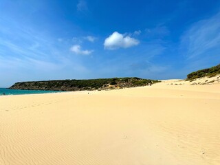 Fototapeta na wymiar view of the beautiful beach Playa de Bolonia at the Costa de la Luz, Andalusia, Cadiz, Spain