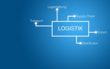 Logistik Konzept vor blauem Hintergrund mit Farbverlauf, Lager, Transport, Globalisierung,...