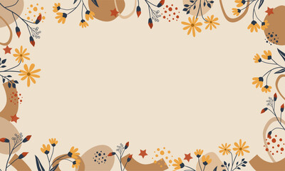 Abstract organic shapes background with hand drawn florals. Simple trendy flowers background with copy spaces.