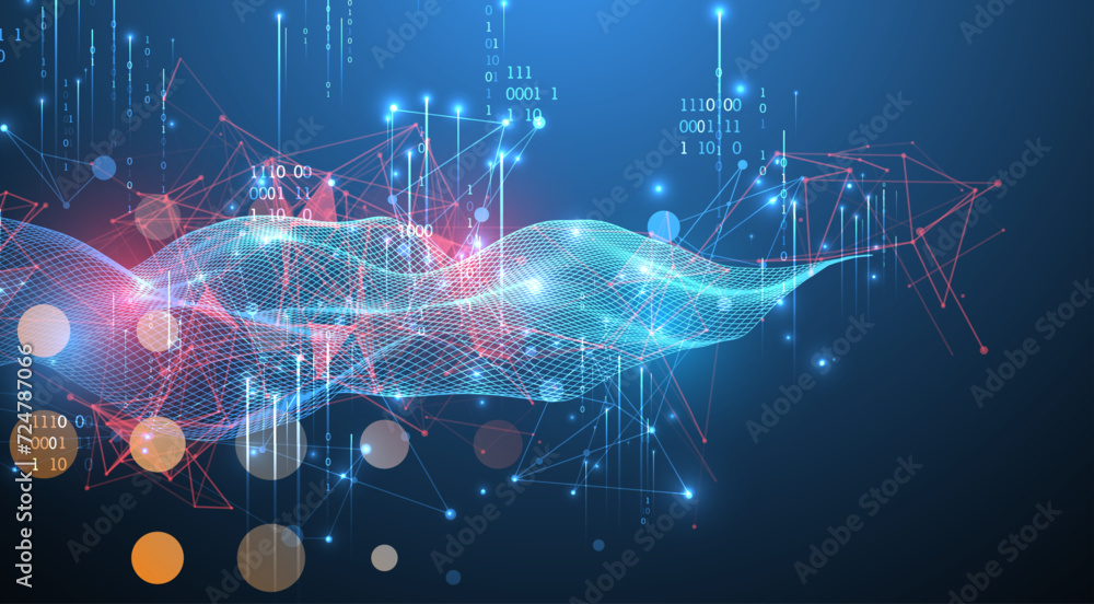 Wall mural big data. abstract digital futuristic wireframe vector illustration on technology background. data m