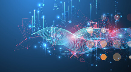 Obraz premium Big Data. Abstract digital futuristic wireframe vector illustration on technology background. Data mining and management concept. Hand drawn art.