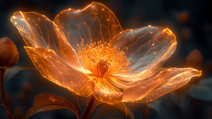 fantasy mystic blossom, beautiful golden x-ray image of a ethereal flower