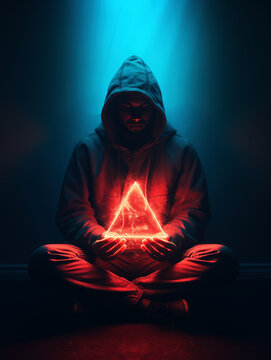 man with a light triangle in his hand.
