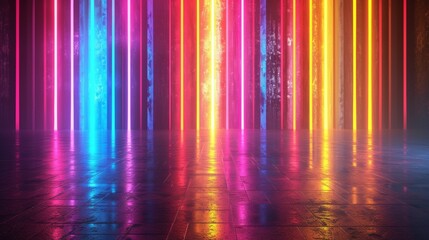 3d rendering, abstract neon background. Modern wallpaper with glowing vertical lines  - obrazy, fototapety, plakaty