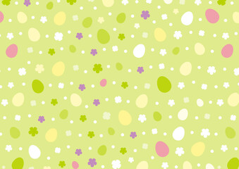 4月の行事イースターのパターン素材、イースターと花のカラフルでかわいい壁紙、新緑の季節にふさわしい春らしいライトグリーン