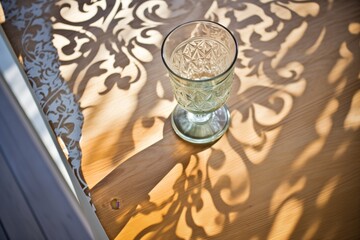 pattern of shadows through a glass on a tabletop