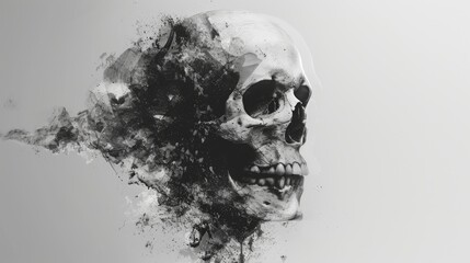 abstract human skull in black and white