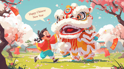 Chinese New Year, Lunar New Year, Chinese lion dance, Dragon Year, Chinese New Year background, Lunar New Year background, Chinese New Year card, Lunar New Year card
