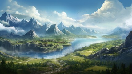 Naklejka na ściany i meble A beautiful RPG world to which you want to move and admire its beauty and breathtaking views game art