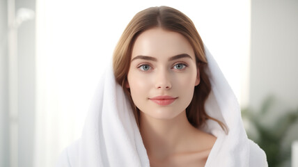 Lovely young lady isolated on a white background in a spa