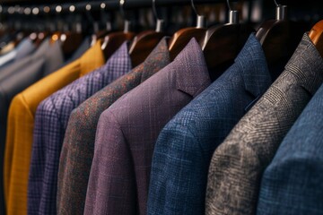 Silent and orderly, a row of jackets hangs on the swinging clothes hangers in the closet, freshly pressed from the dry cleaning, waiting to be worn indoors and telling the story of each owner's uniqu