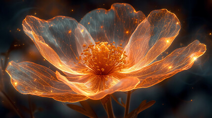 fantasy mystic blossom, beautiful golden x-ray image of a ethereal flower - obrazy, fototapety, plakaty