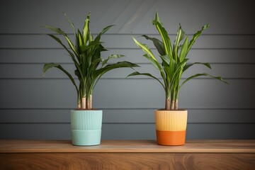 identical twin plants in different colored pots