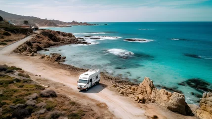 Wall murals Camps Bay Beach, Cape Town, South Africa Camper on coast in Spain. Aerial view 