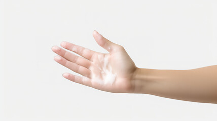 Hand sanitizer spray being used by female hands isolated on a white background - obrazy, fototapety, plakaty