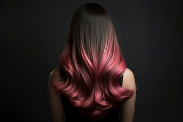 The back view of a woman with colored hair. Beauty salon advertising concept