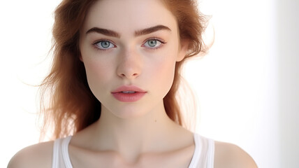 Fototapeta premium Beautifully made-up girl isolated on a white background