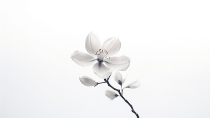Pure white background with an isolated single flower spring background