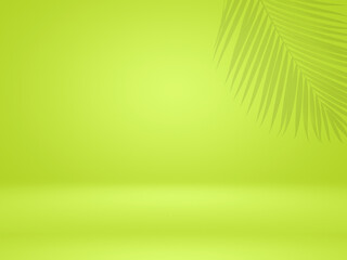 Fototapeta na wymiar background with a palm tree shadow on it or summer background with coconut or tropical leaves. studio interior room with tropical palm shadow. Minimal summer product stage platform mockup design. 