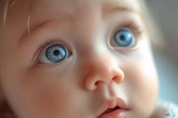 A precious toddler gazes intently with soft, smooth skin and captivating eyes, their tiny face radiating pure innocence and wonder