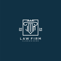 JM initial monogram logo for lawfirm with pillar design in creative square