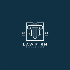 JI initial monogram logo for lawfirm with pillar design in creative square