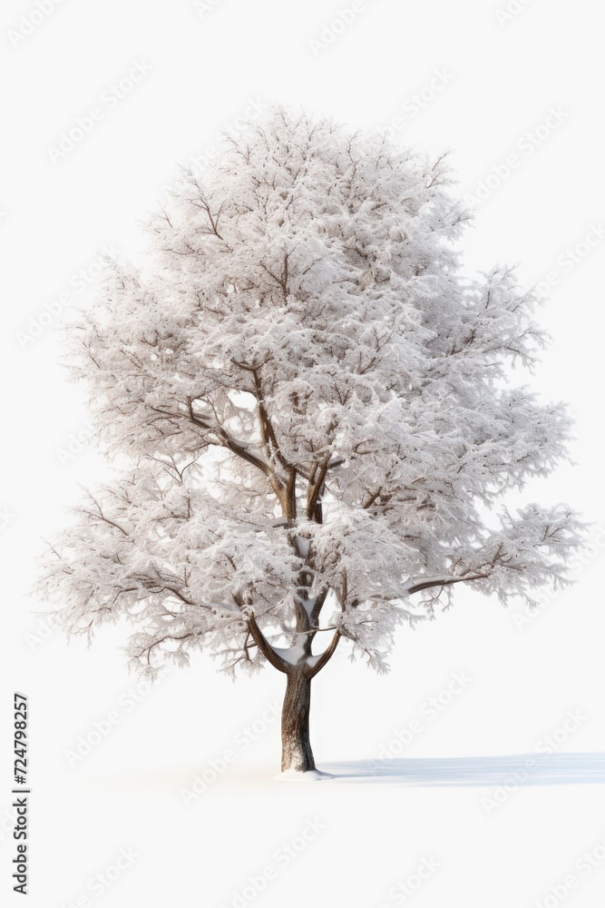 Poster a lone tree covered in snow on a snowy day. perfect for winter-themed designs and nature concepts