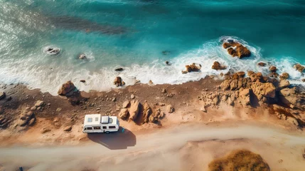 Badezimmer Foto Rückwand Camps Bay Beach, Kapstadt, Südafrika Camper on coast in Spain. Aerial view 
