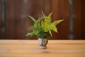 small fern topiary on a wooden tabletop
