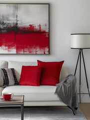 Interior sofa lamp in red and white colors