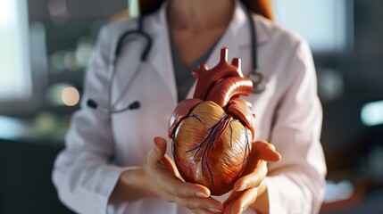 Female doctor holding heart in hand