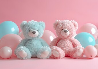 bears and balloons on a pink background for baby girl