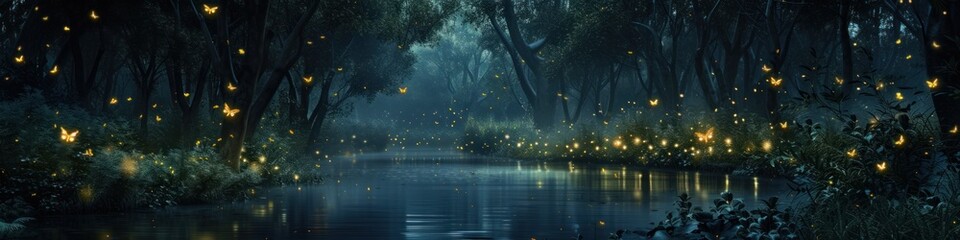 Virtual fireflies illuminate a serene digital night