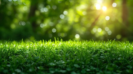 Beautiful background green blurred summer lawn