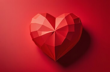 red diamond heart. 3D Red Valentine card made of cardboard on a red background. women's Day world art day