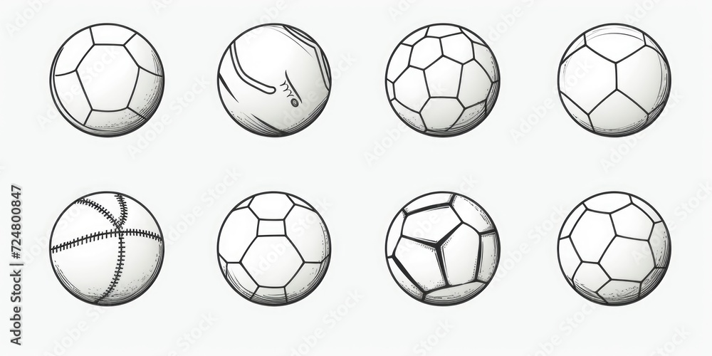 Poster a collection of various types of soccer balls. perfect for sports-related designs and projects
