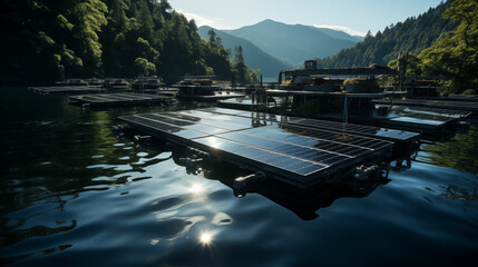 Floating Solar Panels, reflection in the lake